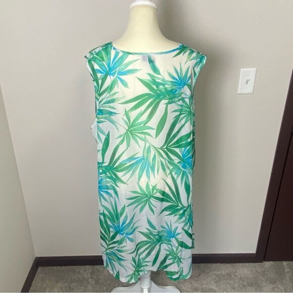 Portcruz Sheer White & Green Tropical Print Lace Up Cover Up Women's Size 2X - Picture 2 of 16